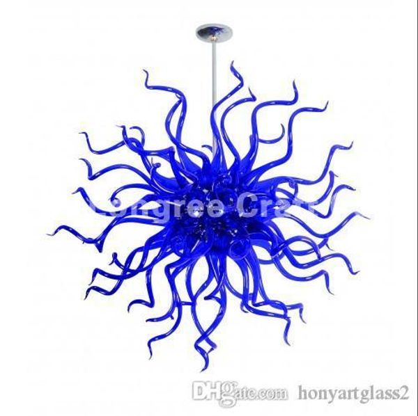 

led light source contemporary european italian modern style blue hand blown glass shade crystal chandelier
