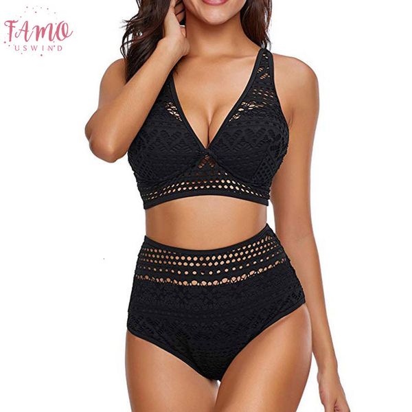 

35 womens two pieces crochet lace high waist v neck bikini set swimsuit bikinis 2020 mujer maillot de femme, White;black