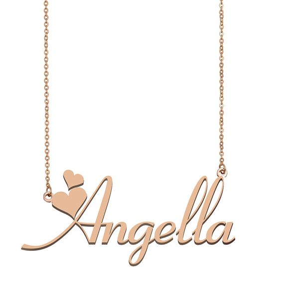 

Angella Name Necklace Pendant for Women Girlfriend Gifts Custom Nameplate Children Best Friends Jewelry 18k Gold Plated Stainless Steel, Silver