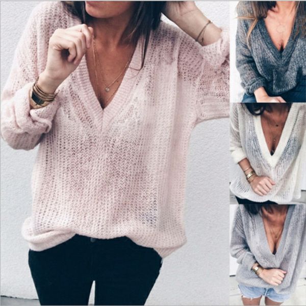 

women sweater fashion deep v-neck sweatshirt knit bottom shirt light sweater women 5 color size s-5xl, White;black