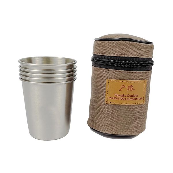 

5pcs/lot stainless steel mug camping cup drinking coffee beer juice mug with case 1 travel holiday picnic bbq 1