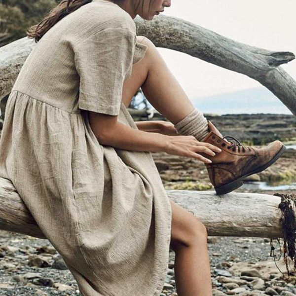 

casual dresses cotton and linen women dress summer button pure color short sleeve loose plus size vestidos drop, Black;gray