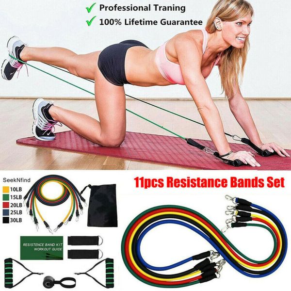 

11 pcs yoga pilates resistance band set abs exercise fitness tube workout bands