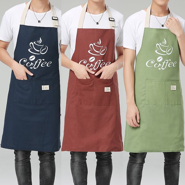 

double thick cotton linen man apron for kitchen waiter cooking creative chef baking apron with pockets bib upscale men