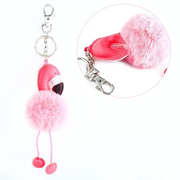 

party favors cute pink handmade fluffy ball flamingo keychain charm handbag pendant gift party favors