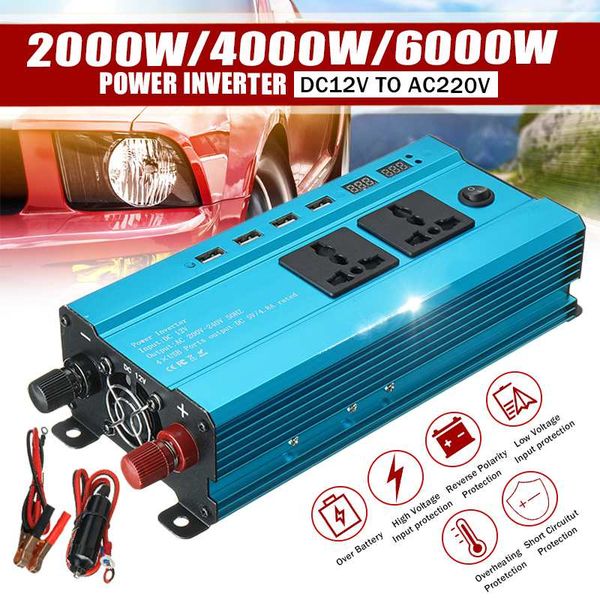 

4 usb car inverter dc 12v to ac 220v 2000w 4000w 6000w inverter voltage transformer converter led display solar inverter+socket