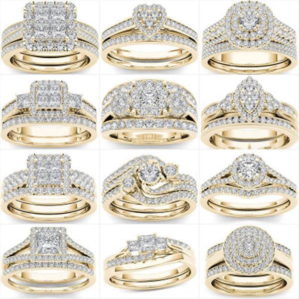 

luxury gold-plated zircon engagement couple rings jewelry women wedding ring valentine's day gifts, Silver