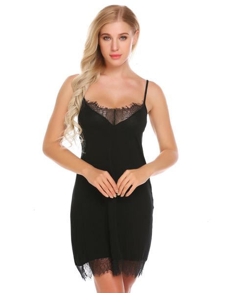 

lingerie pajamas nightgowns women women nightgown lace trim lingerie sleepwear v neck dress night shirt sleepwear nightwear, Black;red