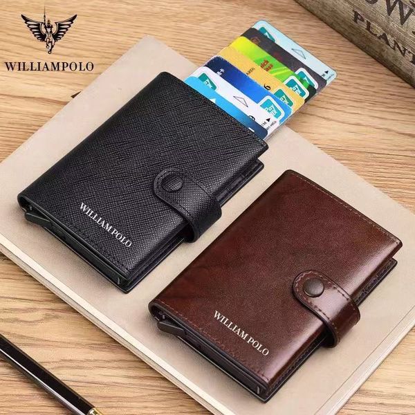 

williampolo genuine leather men's wallet purses for men rfid card case slim wallet gift holder, Red;black