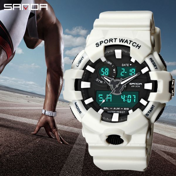 

new sanda 770 brand sport men's watches led analog digital watch men waterproof fashion electronic wristwatches, Slivery;brown