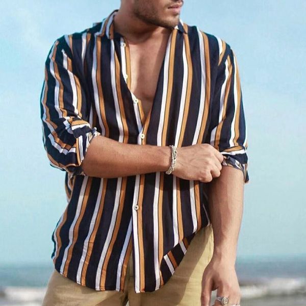 

men's striped printed shirt loose shirts mens long sleeve casual cotton linen striped printing fit slim shirt blouse#g3, White;black