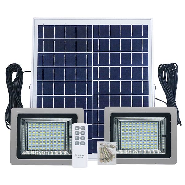 Edison2011 200 LEDs * 2 Doppelkopf-wasserdichtes Solar-LED-Flutlicht für den Außenbereich mit IR-Fernbedienung, Solar-Gartenweg-Straßenlandschaftslampe