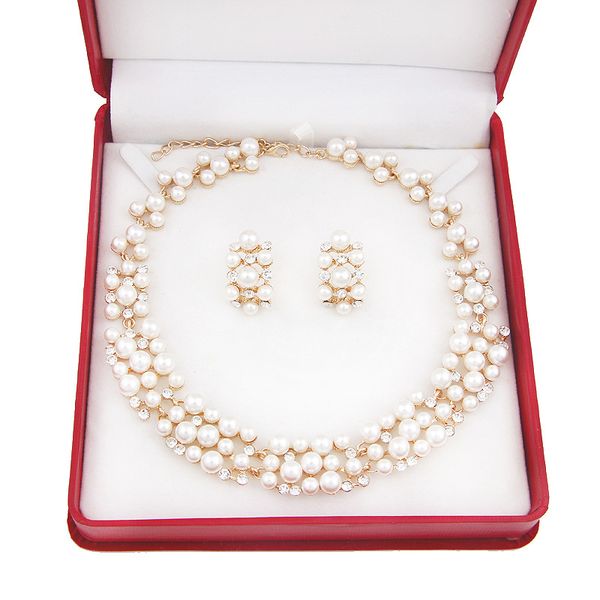 Perlenvergoldetes, schlichtes, elegantes Braut-Halsketten-Ohrring-Schmuckset-Set als Geschenk