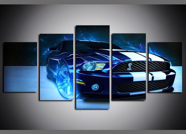 

5 panels blu-ray cool shelby mustang car supercar artworks giclee canvas wall art for kid home wall decor poster canvas print oil painting