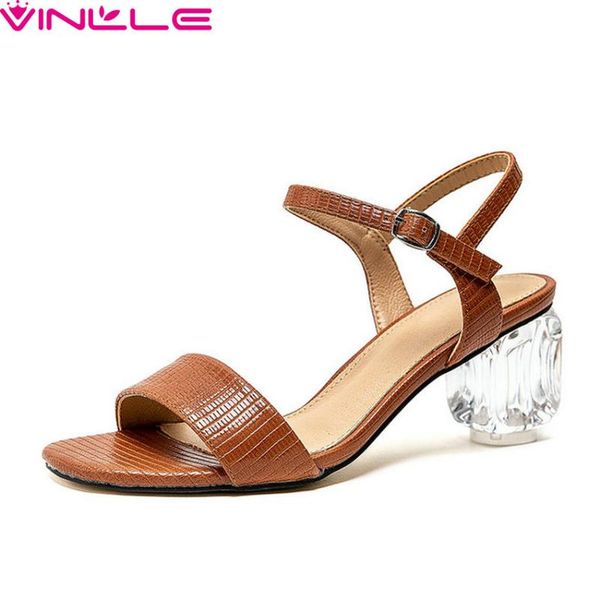 

vinlle 2020 transparent square high heel sandals summer hollow buckle ladies shoes pu leather slingback women pumps size 34-43, Black