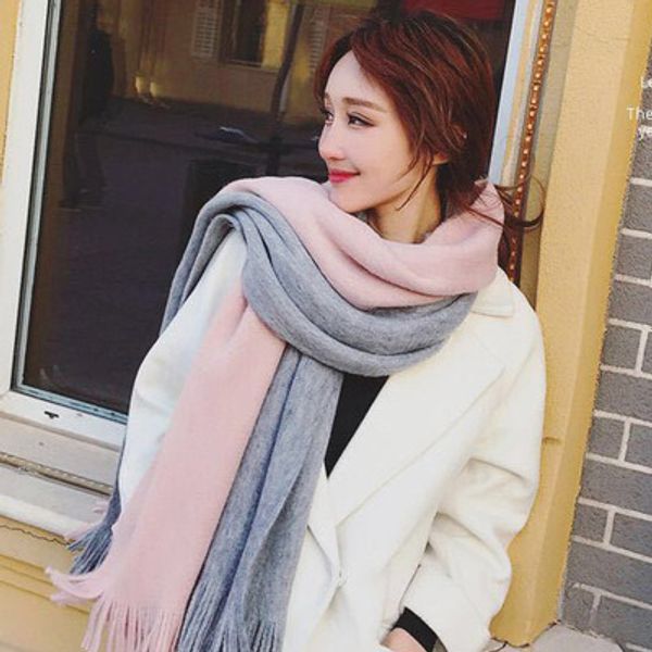

scarf female winter korean version of the students with a variety of scarf wool patchwork tassel warm imitation cashmere shawl, Blue;gray