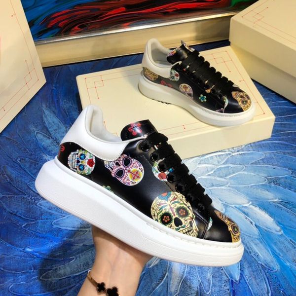 

trendy real leather men sneakers printed calf leather lace up platform casual shoes, Black