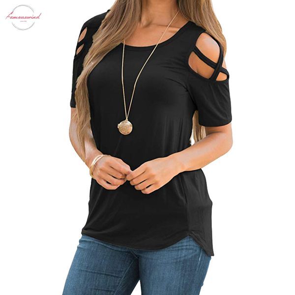 

женская сыпучие strappy solid cold shoulder топы основные футболки хлопок футболки плюс размер s 5xl drop shipping, White