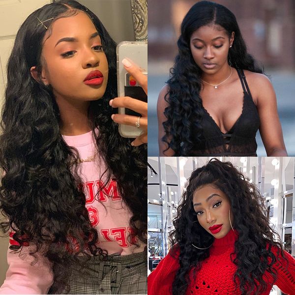 

24 inches lace front human hair wigs for women black full 250% density brazilian glueless lace frontal wig loose wave wigs