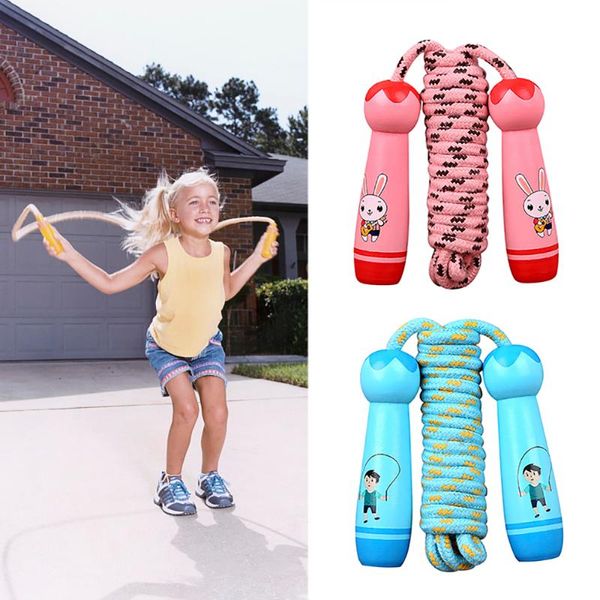

children 3m jump rope wooden handle cotton rope cute sports skipping practice speed jump kid fitness equipment training