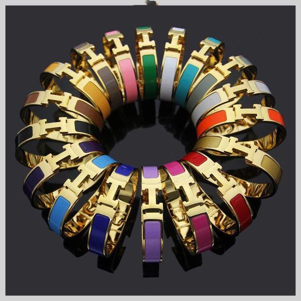 

new products buckle enamel bracelet inner diameter 60mm wide spring titanium steel bracelet rose gold coupled bracelet, Black