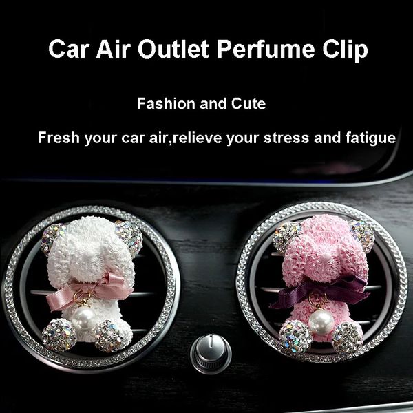 

1pcs cute cartoon bear diamond car air freshener fragrance smell outlet vent clip bling crystal ornaments aromatic car perfumes