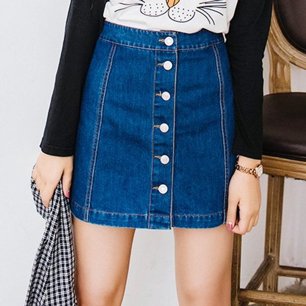 

womens vintage a-line pencil jeans skirt front button high waist denim skirt female ladies falda jupe, Black