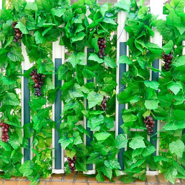 

2.3 м 20 зеленые листья искусственные яркие виноградные лозы ротанга влагалища травы растения виноградные листья для дома украшения сада пар