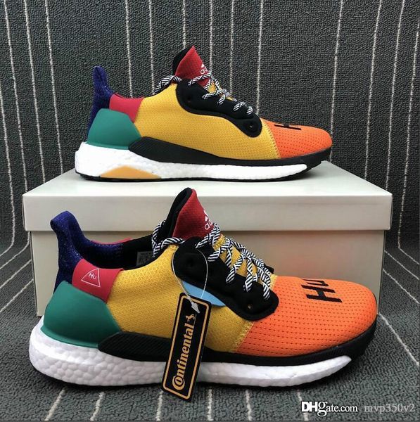 

2018 human race pharrell williams x solar hu glide pack st bold gold green running shoes man authentic sneakers, Black