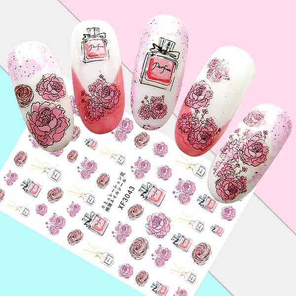 

stickers for nails manicure peony flower coconut perfume nail sticker diy girl decals nail accessories japanese art, Silver;gold