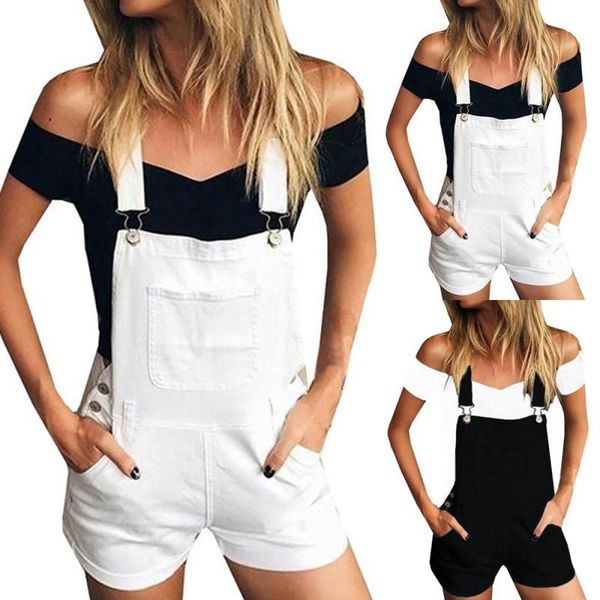 Moda-Hxroolrp macacão mulheres macacão Solto Denim Bib Buraco Calças Macacão Jeans Demin Shorts Macacão Romper womens F1