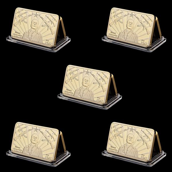 

5pcs gold plated cool kalashnikov assault rifle 1947 ak47 gun gold plated commemorative coin for collection gifts
