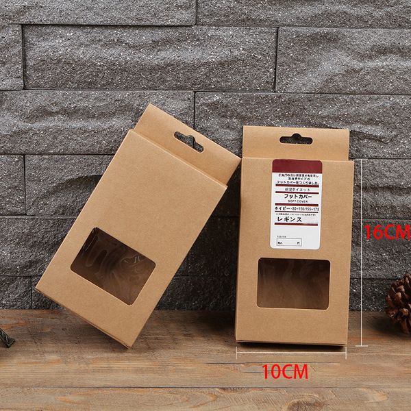 

blank kraft paper cardboard box with clear window gift packing package box with hanging hole