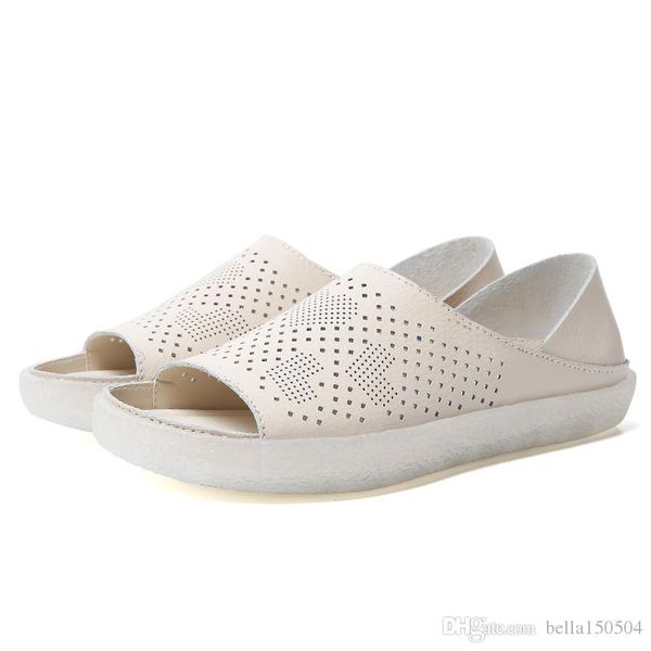 

genuine leather women leisure sandals snake print slide summer wide flat sandals slipper hollow out embroidered breathable sandals, Black