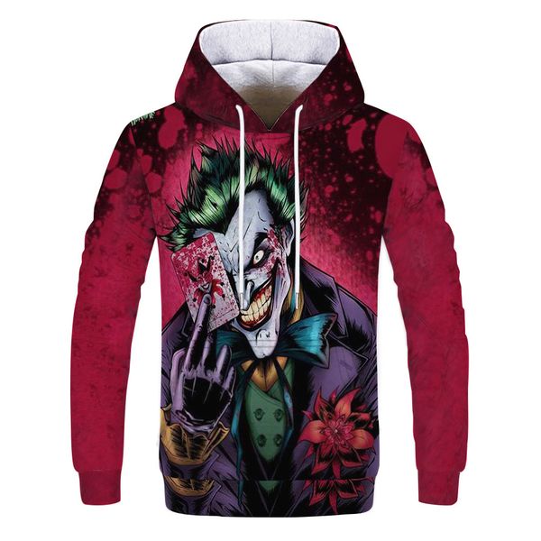 

mens designer new clown poker 3d digital printed hooded sweater, Black
