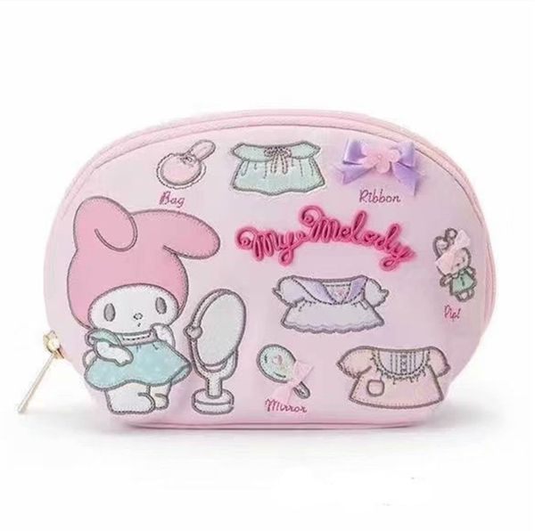 

cute my melody dress up shell makeup bag pouch pink embroidery pu leather travel cosmetic bags women beauty case storage bag