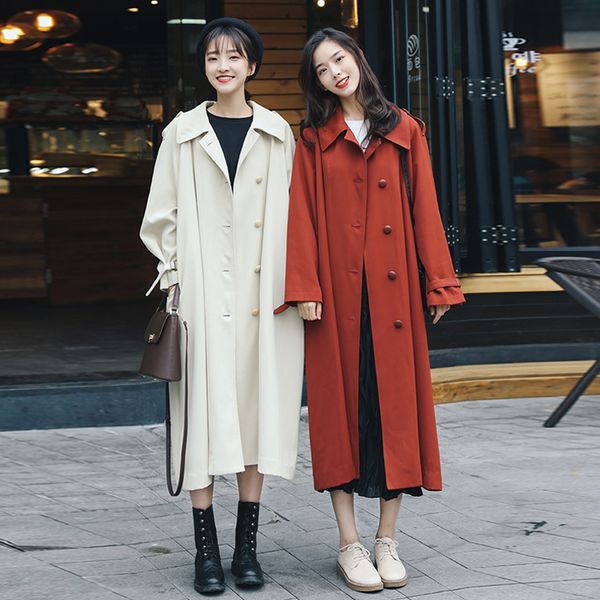 

bella philosophy wonder 2020 spring long trench coat ladies tide korean student women windbreakers casual loose outerwear, Tan;black