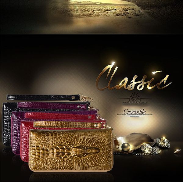 

luxury designer womens wallets lacquer crocodile wallet zipper womens handbag wallet wild style 2019 fashion ladies handbags new arrival hot, Red;black