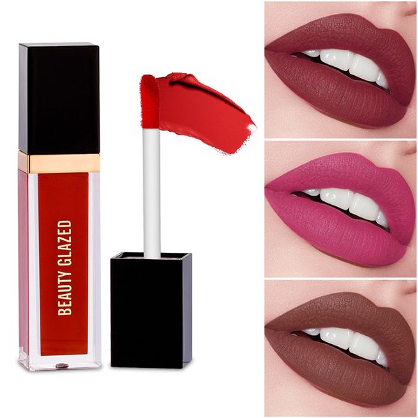 

beauty glazed lipstick waterproof long-lasting drys fast good coverage for all skin 24 color optional makeup matte liquid lipstick