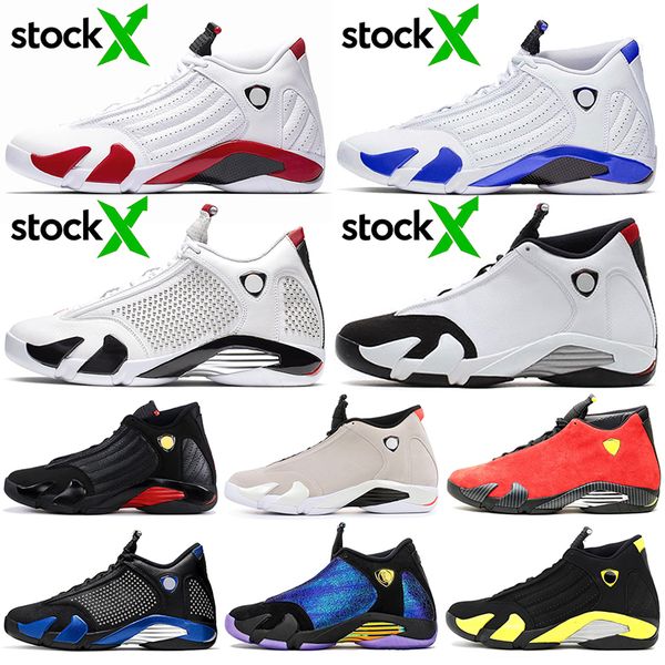 

stock x 2020 new candy cane hyper royal men basketball shoes 14s spm white black toe trainers mens ferrar red suede sport sneakers