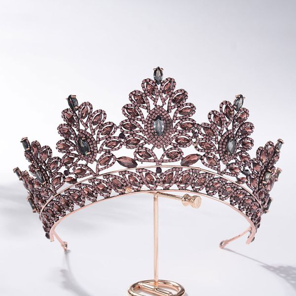 

baroque bronze black violet crystal bridal tiara crowns rhinestone pageant diadem headband wedding hair accessories tiaras coroa, Golden;white