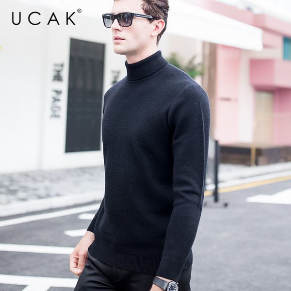

ucak brand sweater men autumn winter thick warm turtleneck pull homme pure merino wool pullover men soft cashmere sweaters u3015, White;black