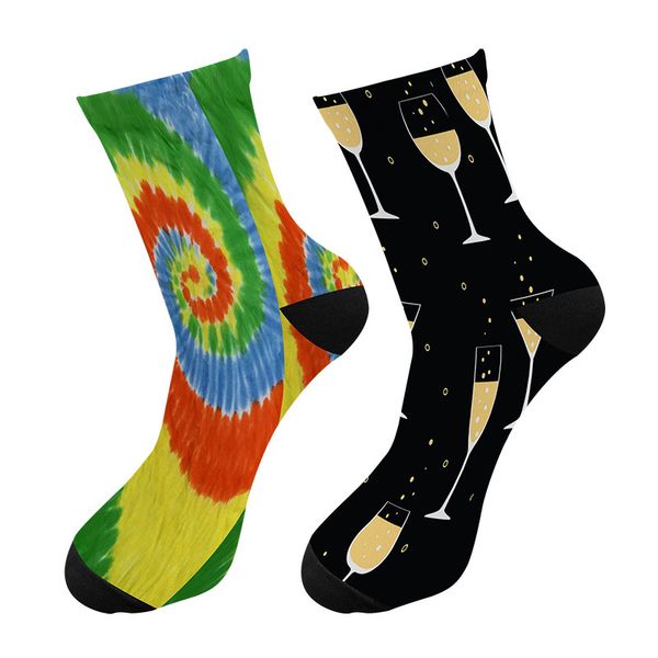 

men's socks 3d printed starry sky men crew tube fashion trend meteor long street causal wine glasses rainbow, Black