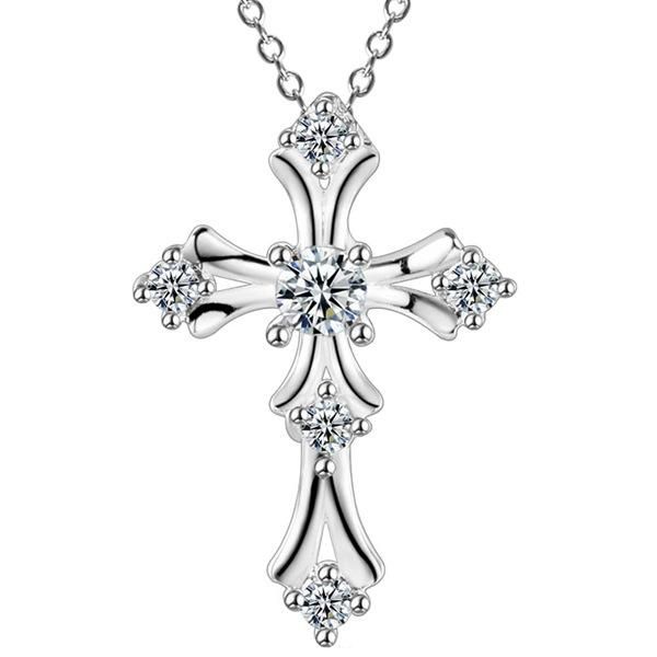 

jrl silver plated fashion cz diamond crystal engagement wedding women jewelry charms cross cute necklace