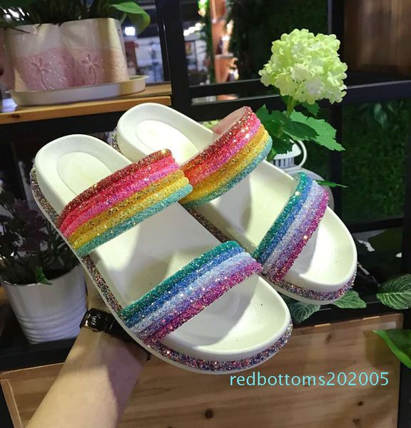 

2019 new summer shoes for women rainbow bling slippers lady fashion flip flops glitter woman outside slides shoe wholesale r05, Black