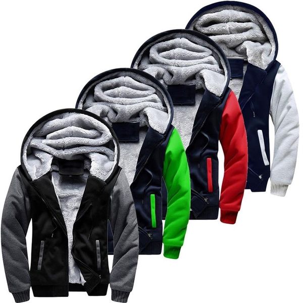 Mens Jacket Zip Up Fleece Hoodies Winter Warm Coat Thickened Plushy Lining Sweatshirts Mens Hoodie