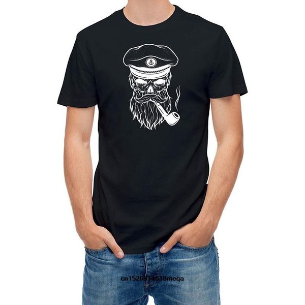 

funny t shirts tshirt skull captain with beard and pipe men cotton t-shirt, White;black