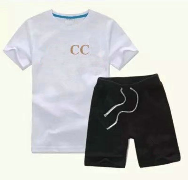 

new luxury logo designer boy t-shirt pants 2-7 years set children brand children 2 piece cotton clothing set boys fashion apparel, White