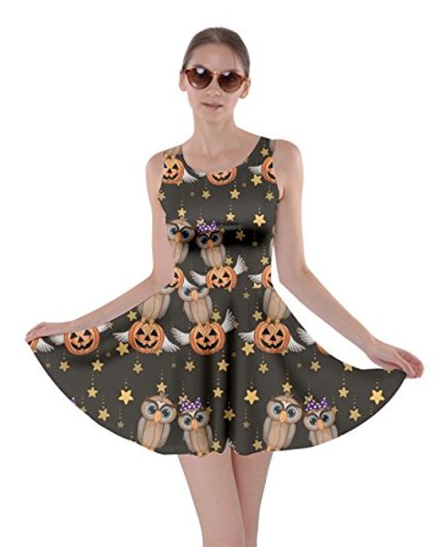 

cowcow womens halloween witches cats bats skull ghost pumpkin monster skater dress, xs-5xl, Black;gray