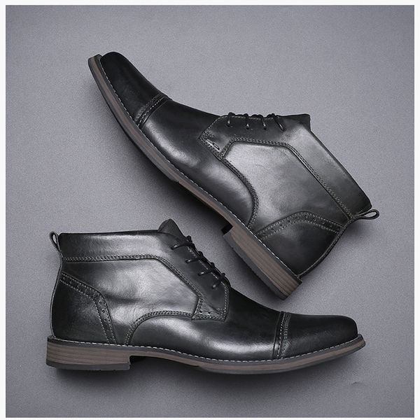

men's ankle business boots lace-up leather martin boots fashion black brown casual shoes espadrilles business wedding shoes with box